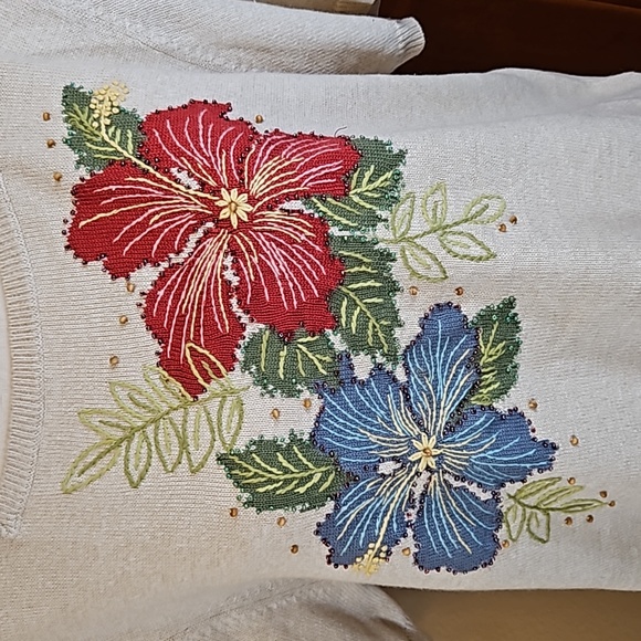 ALFRED DUNNER SWEATER SHORT SLEEVE PXL PETITE EMBROIDERY FLOWER VINTAGE - Picture 3 of 9